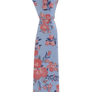 Michelsons of London Textured Springtime Floral Polyester Tie and Pocket Square Set - Blue/Coral