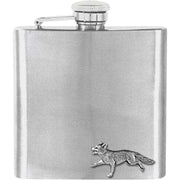 Orton West 6oz Stainless Steel Fox Hip Flask - Silver