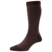 Pantherella Highbury Houndstooth Merino Wool Socks - Maroon