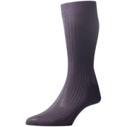 Pantherella Vale Rib Cotton Lisle Socks - Dark Grey Mix