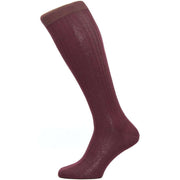 Pantherella Vale Rib Over the Calf Cotton Lisle Socks - Burgundy