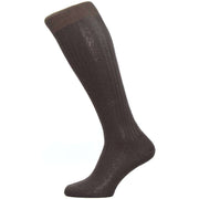 Pantherella Vale Rib Over the Calf Cotton Lisle Socks - Chocolate