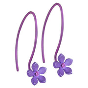 Ti2 Titanium 8mm Five Petal Flower Drop Earrings - Imperial Purple