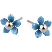 Ti2 Titanium 8mm Five Petal Polished Bead Flower Stud Earrings - Aqua Blue