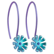 Ti2 Titanium 8mm Ten Petal Flower Drop Earrings - Kingfisher Blue