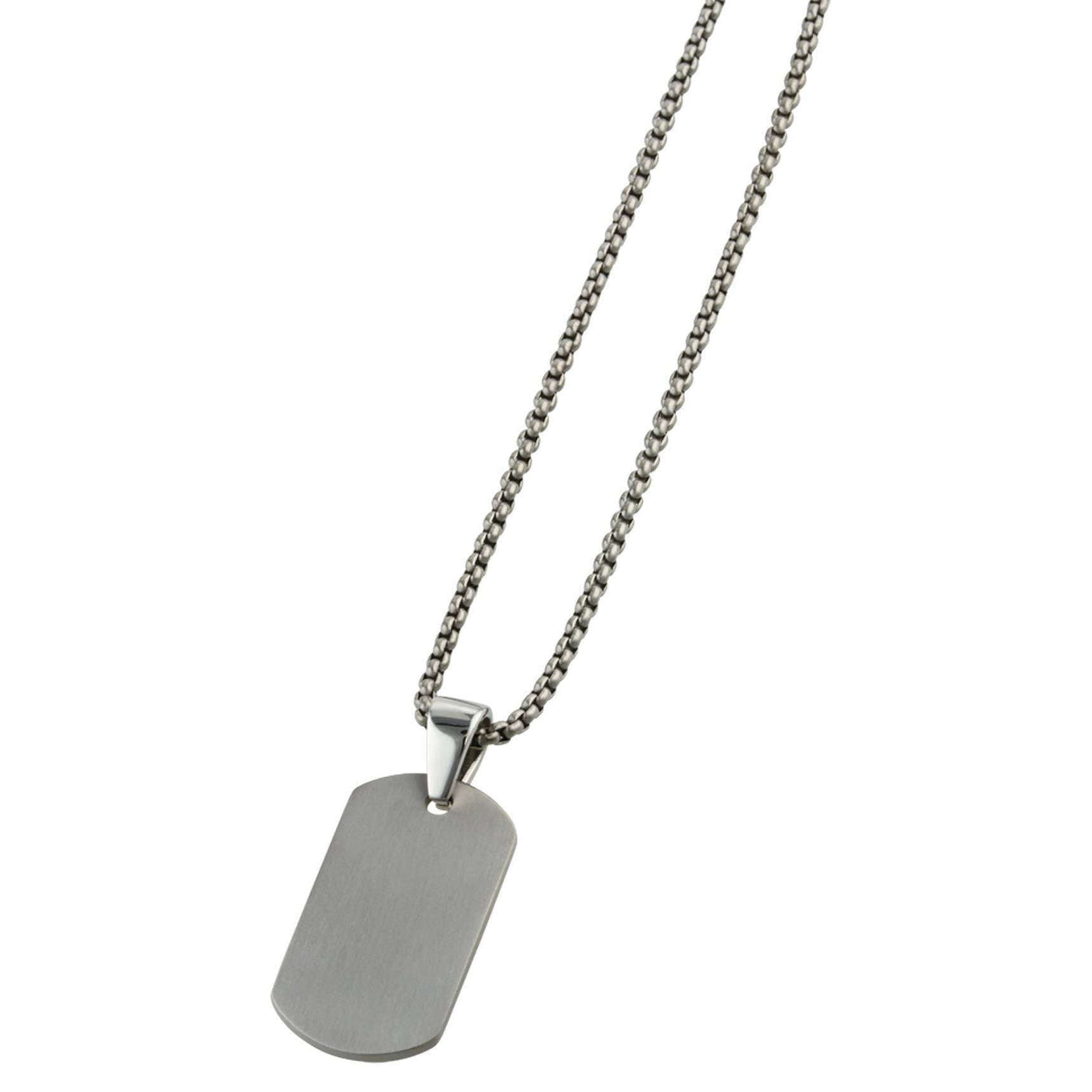 Tuscany Silver Ciondolo A Dog Tag Taglio Diamante Su Catena Curb - Argento Sterling 925 Riciclato - 46 Cm - Donna