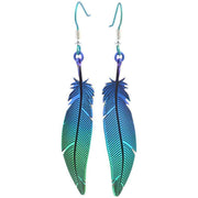 Ti2 Titanium Woodland Feather Drop Earrings - Green