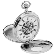 Woodford Chrome Plated Double Half Hunter Skeleton Spring Wound Pocket Watch - Silver