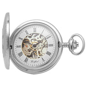 Woodford Chrome Plated Skeleton Half Hunter Mechanical Pocket Watch - Silver