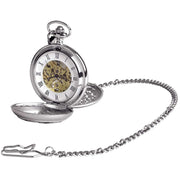 Woodford Masonic Chrome Plated Double Full Hunter Skeleton Pocket Watch - Silver/Gold