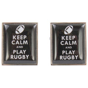 Zennor Keep Calm and Play Rugby Cufflinks - Black