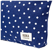 Roka Maida Vale Medium Katoenen Canvas Tasje - Marine Polka Dot