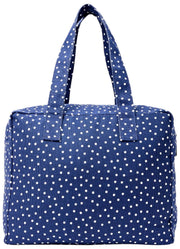 Roka Sloane middelgrote katoenen canvas schoudertas - marineblauwe stip