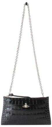 Vivienne Westwood Kleine Kroko-Clutch mit flachem Reißverschluss – Schwarz