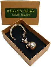 Bassin- und brauner Boxhandschuhschlüsselring - Silber