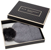 Elie Beaumont Knitted Weave Pom Pom Hat - Grey