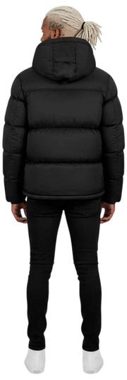 Helvetica Mountain Pioneers Mittelblock-Daunenjacke mit Kapuze – Schwarz