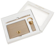 Alice Wheeler London Bow Card Holder Key Ring and Pen Luxury Gift Set - Stone Beige