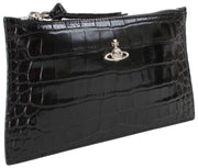 Vivienne Westwood Kleine Kroko-Clutch mit flachem Reißverschluss – Schwarz