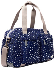 Roka Gatwick Kleine Reisetasche aus recyceltem Canvas – Marineblau gepunktet