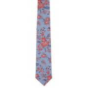 Michelsons of London Textured Springtime Floral Polyester Tie and Pocket Square Set - Blue/Coral