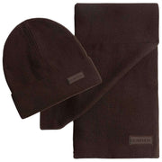 Hunter Arla Ribbed Cuff Beanie and Scarf Box Set - Chocolate Brown