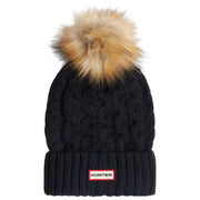 Hunter Cable Knit Fur Pom Pom Beanie and Scarf Box Set - Black