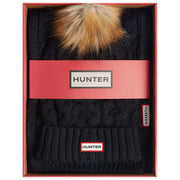 Hunter Cable Knit Fur Pom Pom Beanie and Scarf Box Set - Black