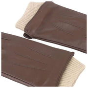Isotoner Premium Ribgebreide leren handschoenen met manchetten - Bruin