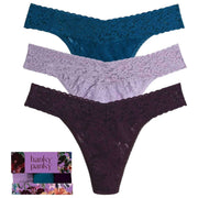 Hanky Panky Signature Lace Original Rise 3 Pack Thongs - Hot Teal/Lavender Fields/Plum
