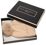 Elie Beaumont Knitted Weave Pom Pom Hat - Oat Beige