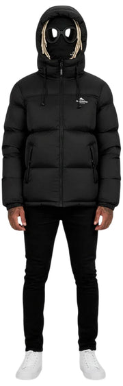 Helvetica Mountain Pioneers Mittelblock-Daunenjacke mit Kapuze – Schwarz