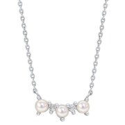 Beginnings Curved Freshwater Pearl and Crystal Bar Necklace - Silver/White