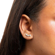 Beginnings Curved Freshwater Pearl and Crystal Crawler Earrings - Silver/White