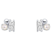 Beginnings Dainty Cluster Stud Earrings - Silver/White