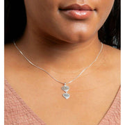 Beginnings Diamond Cut Double Heart Drop Pendant - Silver