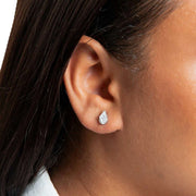 Beginnings Droplet Shape Triangular Stones Stud Earrings - Silver