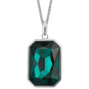 Beginnings Elongated Octagon Crystal Pendant - Silver/Emerald Green