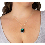 Beginnings Elongated Octagon Crystal Pendant - Silver/Emerald Green