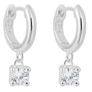 Beginnings Huggie Gemstone Drop Charm Hoop Earrings - Silver