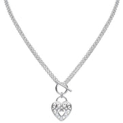 Beginnings Large Filigree Heart Double Chain T-Bar Necklace - Silver