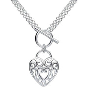 Beginnings Large Filigree Heart Double Chain T-Bar Necklace - Silver
