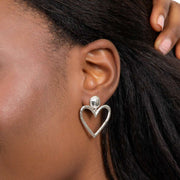 Beginnings Large Hammered Heart Drop Earrings - Silver