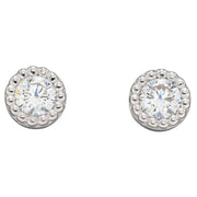 Beginnings Millegrain Edge Round Stud Earrings - Silver