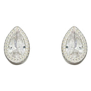 Beginnings Millegrain Edge Teardrop Gemstone Stud Earrings - Silver