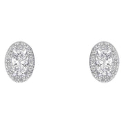 Beginnings Oval Halo Stud Earrings - Silver