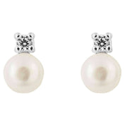 Beginnings Pearl and Crystal Stud Earrings - Silver/White