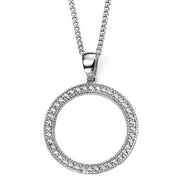 Beginnings Rhodium Plated Open Circle Gemstone Pendant - Silver