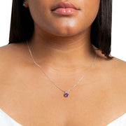 Beginnings Round Semi Precious Pendant - Silver/Purple