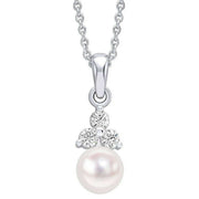 Beginnings Shell Pearl with Crystal Drop Pendant - Silver/White